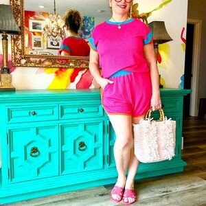 Vibrant Pink and Teal Two-Piece Set